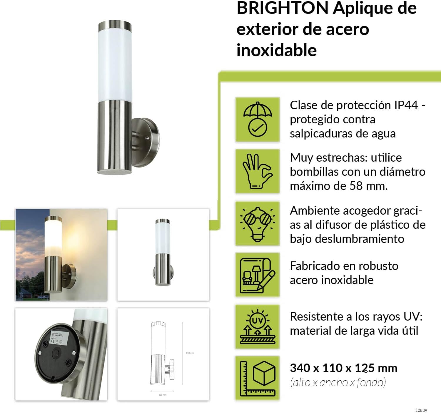 Lámpara exterior acero inoxidable