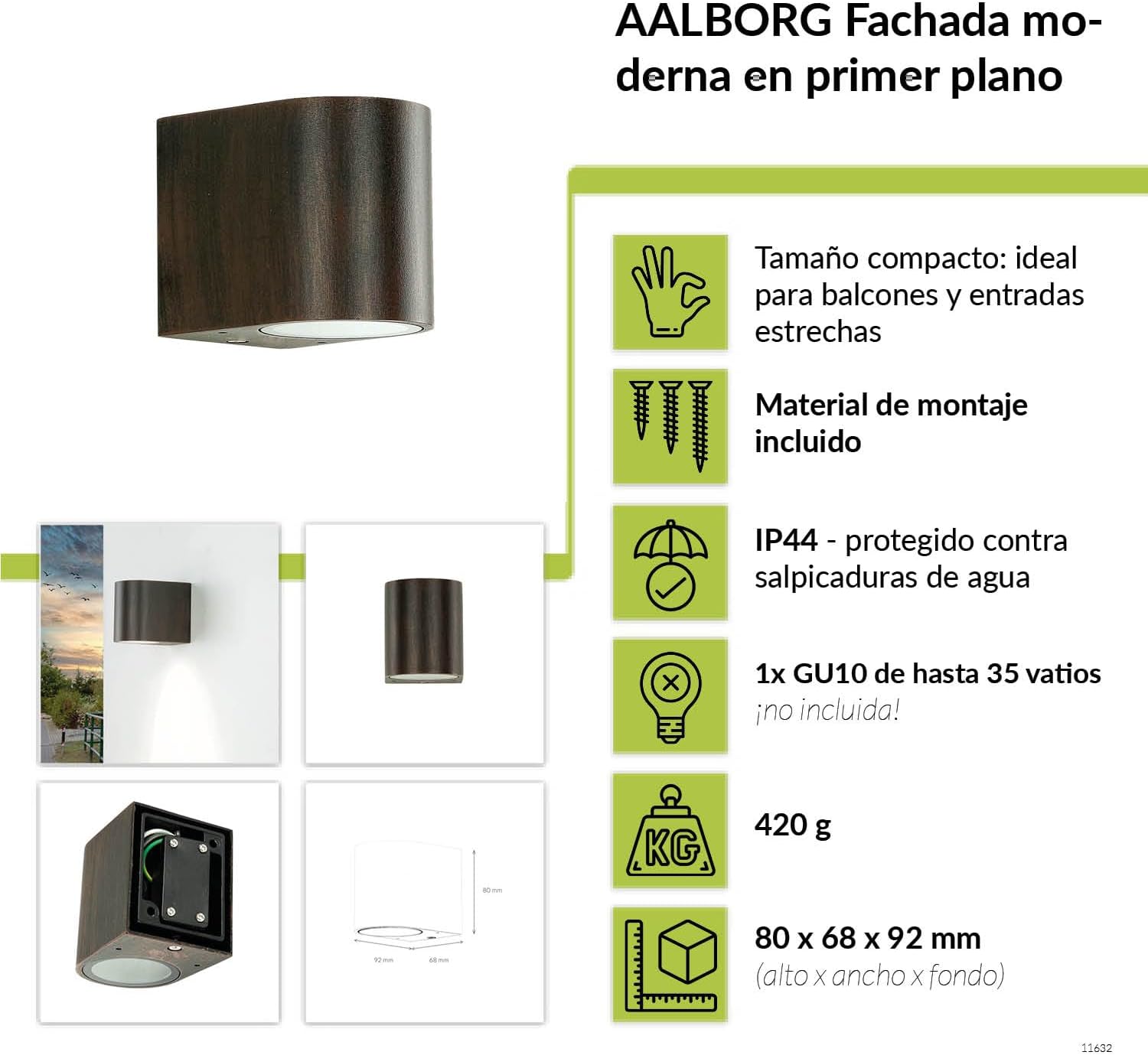 Foco Exterior GU10 Marrón IP44