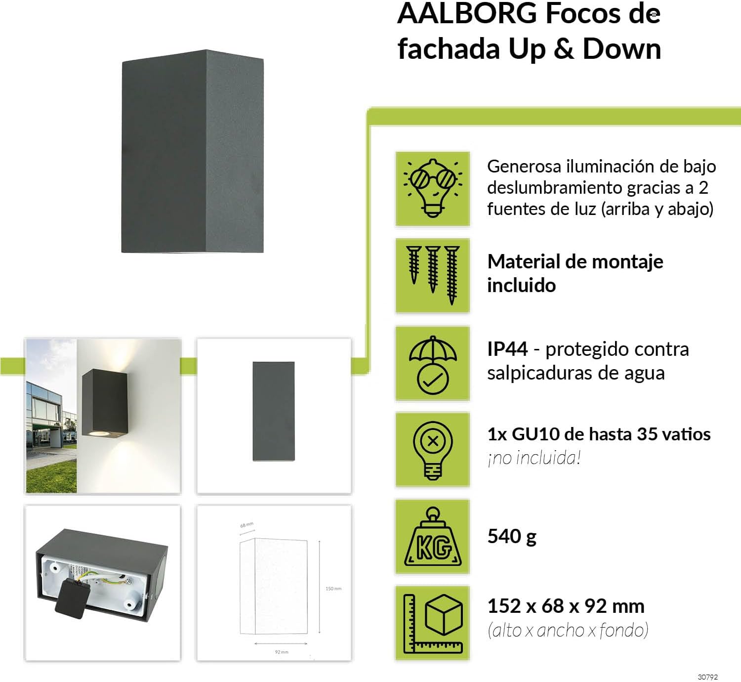Lámpara exterior antracita IP44