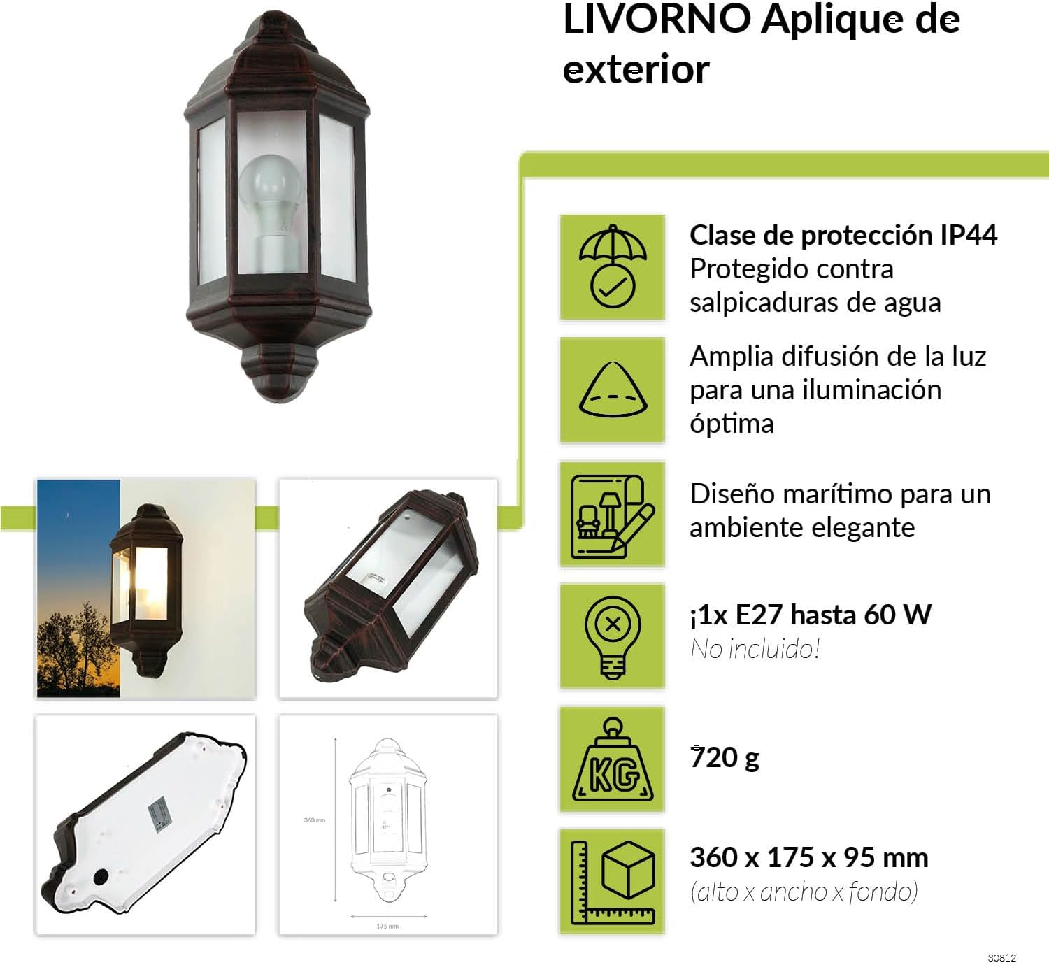 Lámpara exterior vintage LIVORNO