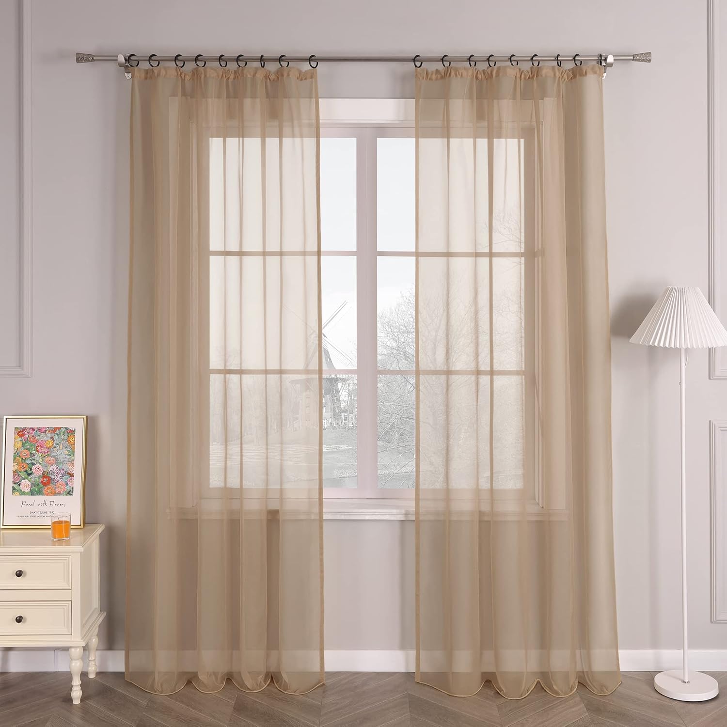 Cortina gasa marrón claro 225x145 cm