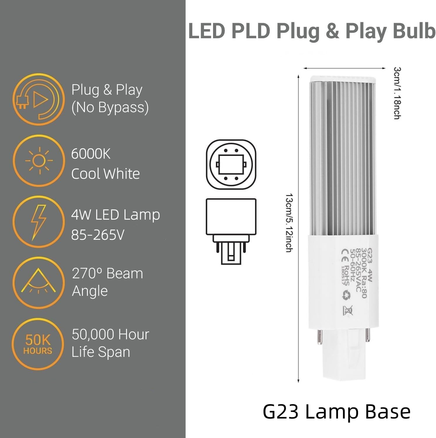 Tubo LED 4W G23 Blanco Frío