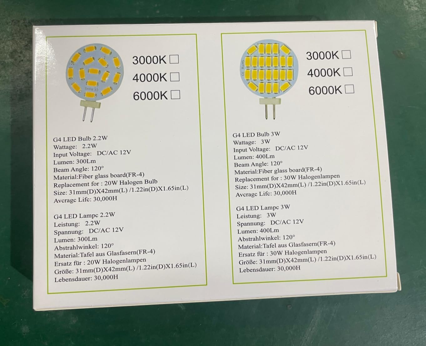 Lámparas Jenyolon G4 LED 3W