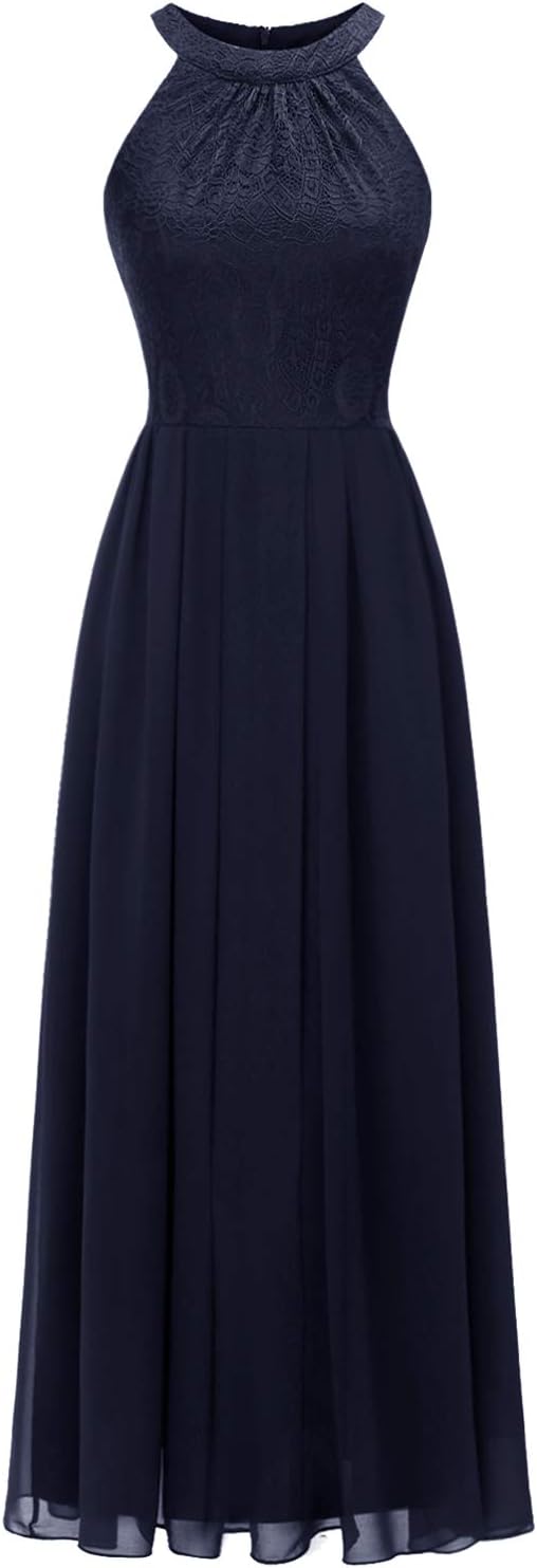 Vestido Noche Halter Gasa Elegante