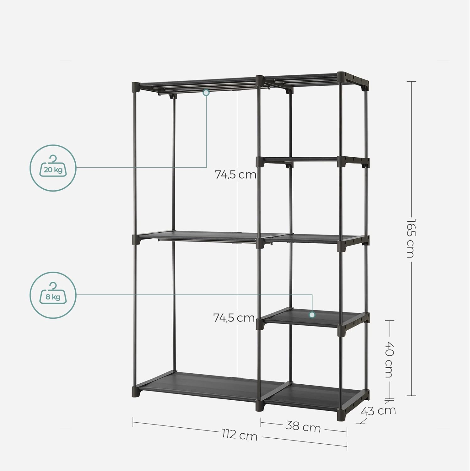 Armario Plegable Negro, 43 x 112 x 165 cm