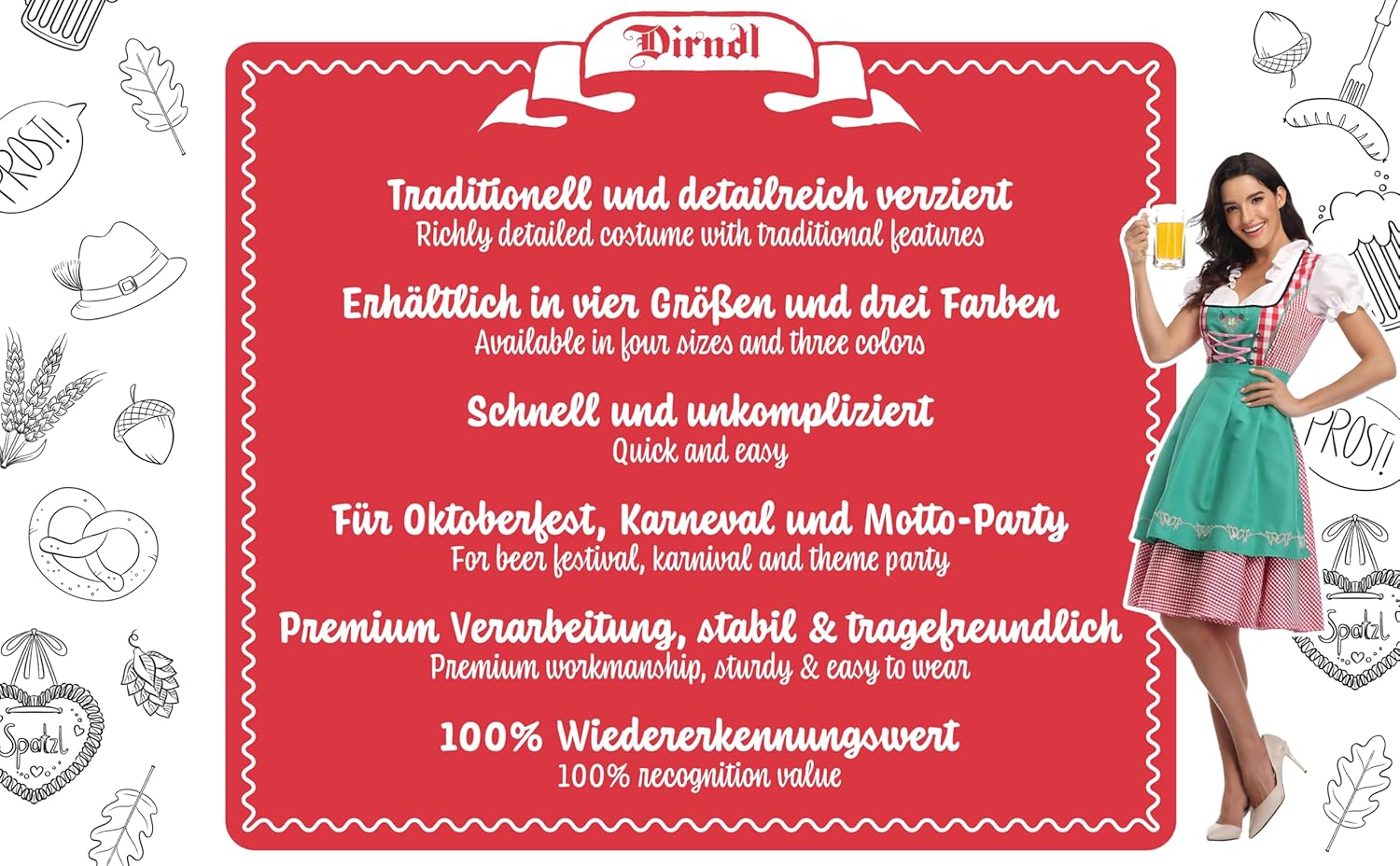 Dirndl Midi con Delantal para Damas