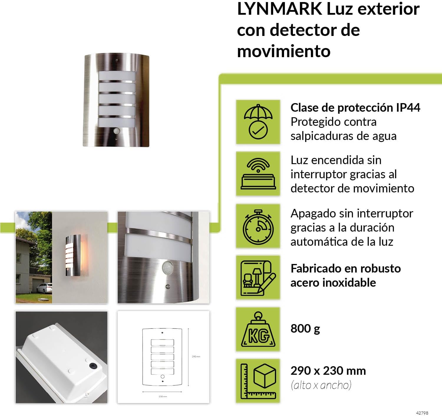 Aplique LYNMARK IP44 con detector