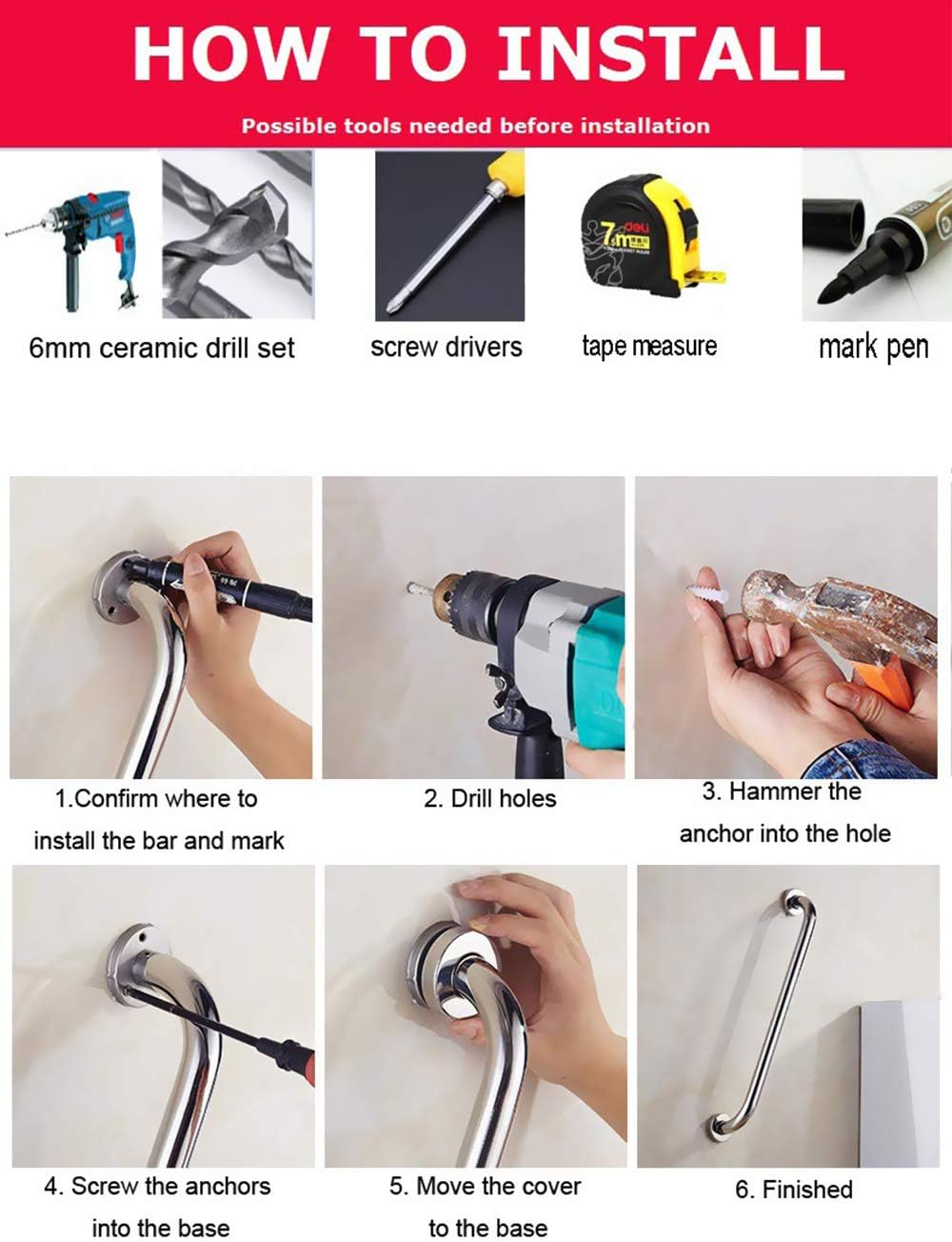 Barra de Apoyo Ducha Acero Inox.