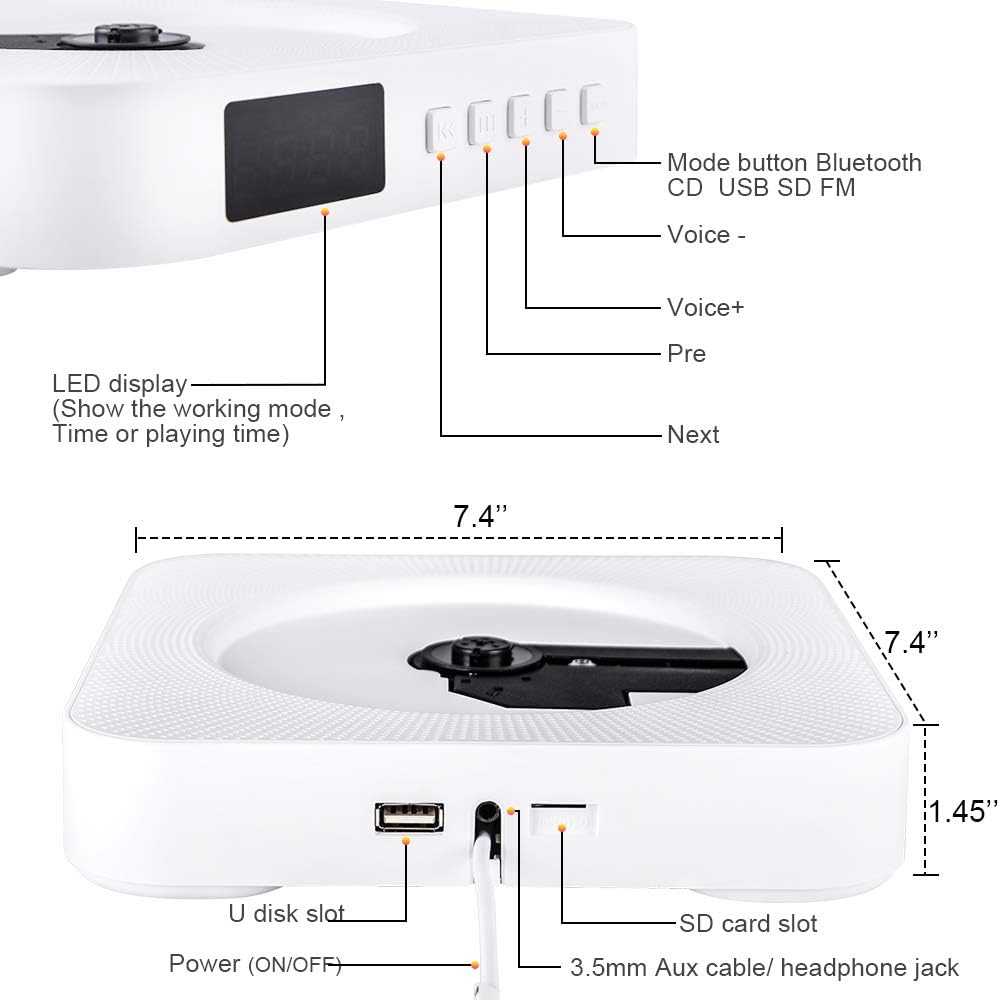 Reproductor CD Portátil Bluetooth