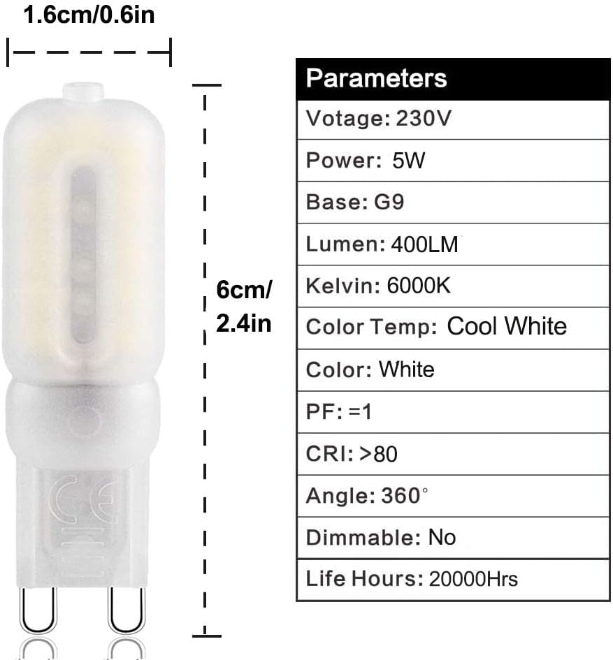 Bombilla LED G9 5W 10 piezas