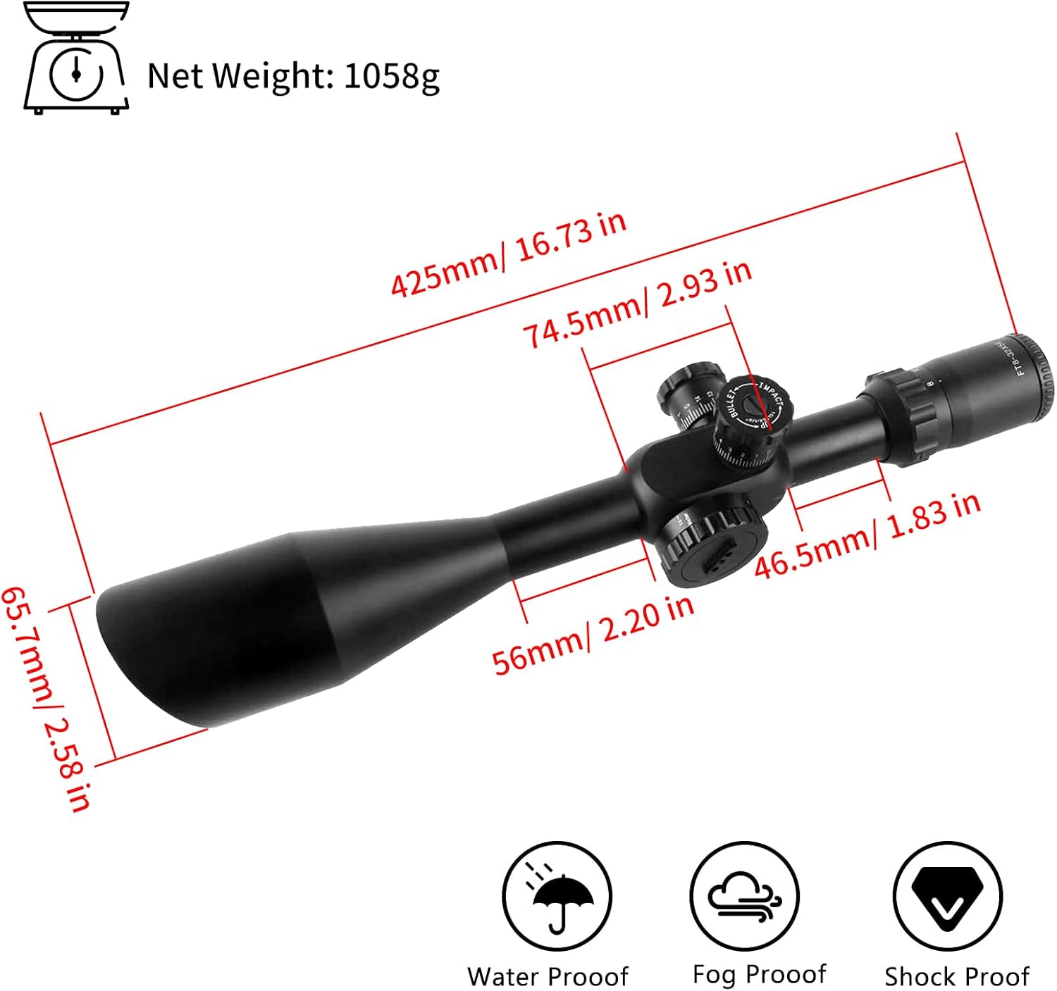 Alcance Rifle Táctico 8-32x56