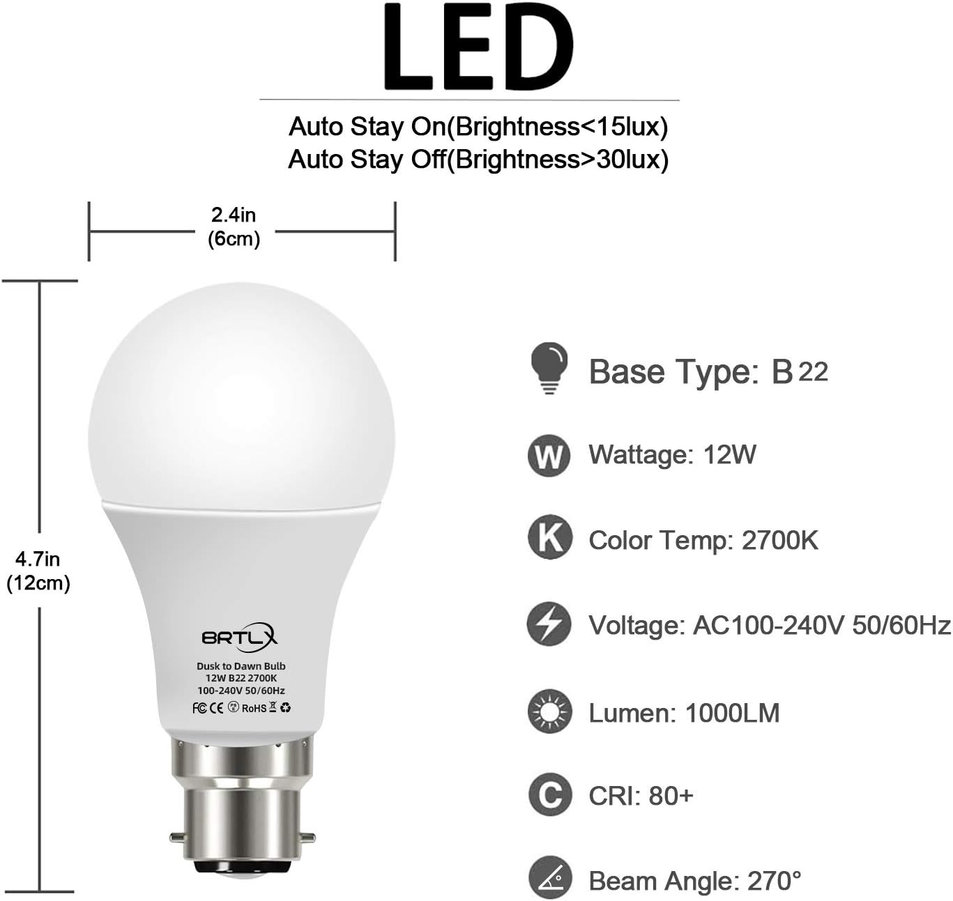 Bombilla LED B22 12W Sensor
