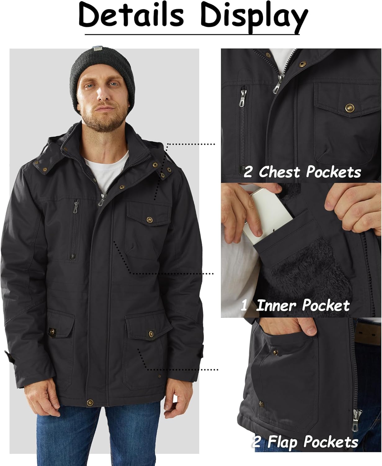 Parka de invierno masculina con capucha