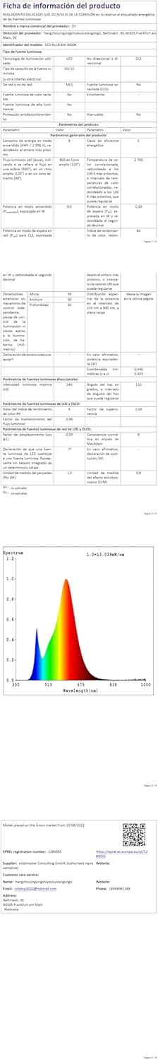 Lámpara LED GU10 8W 2700K 12u