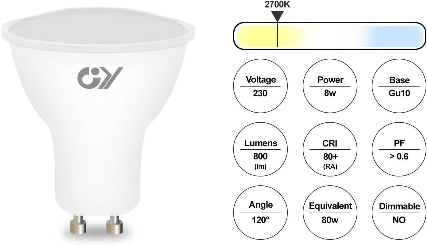 Lámpara LED GU10 8W 2700K 12u