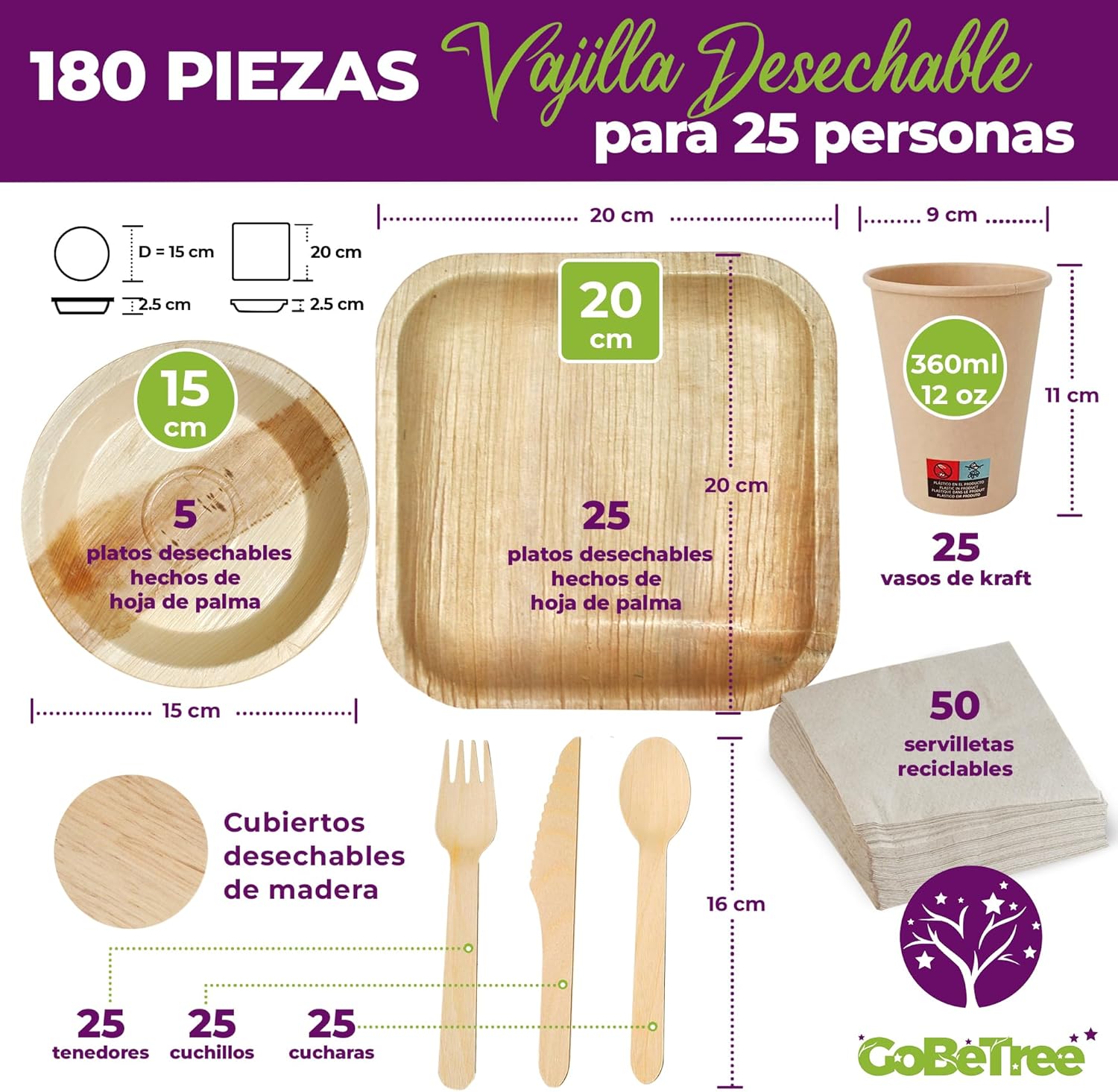 Vajilla desechable 180 piezas
