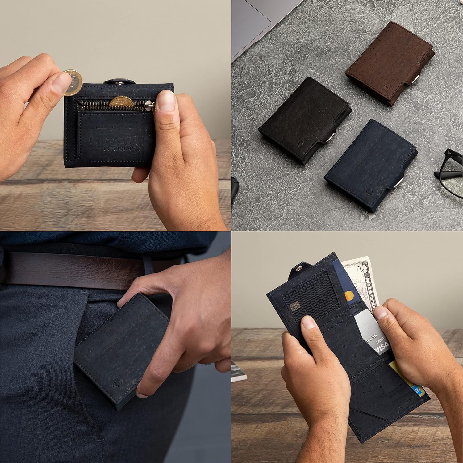 Cartera de corcho vegana azul