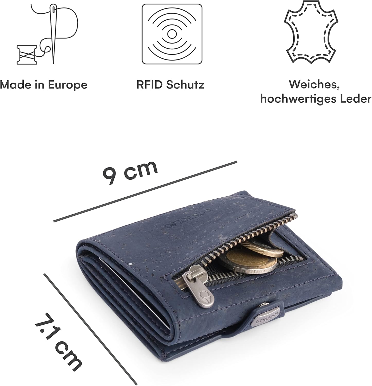 Cartera de corcho vegana azul