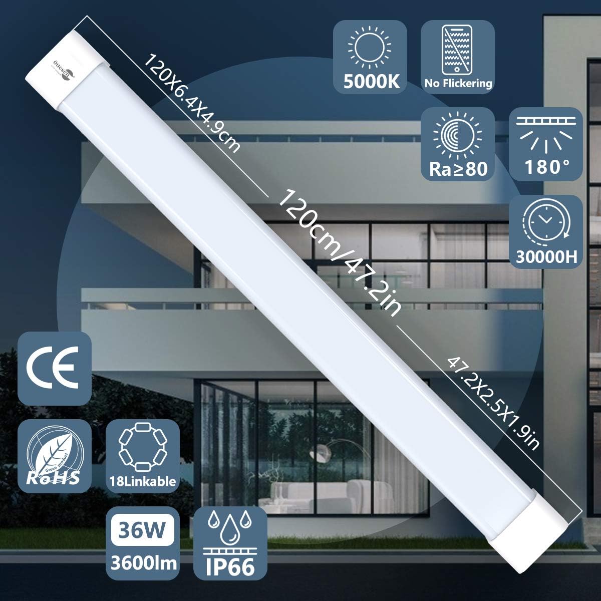Lámpara LED 120cm 36W IP66