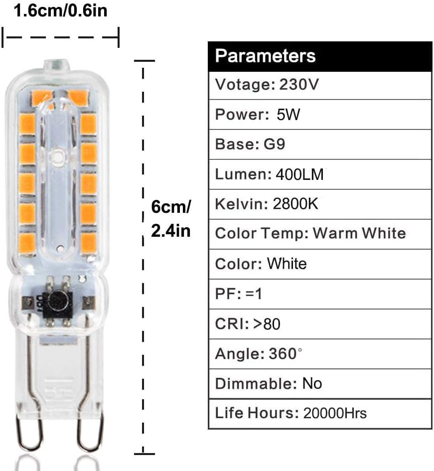 Bombilla LED G9 5W 40W 10pzs