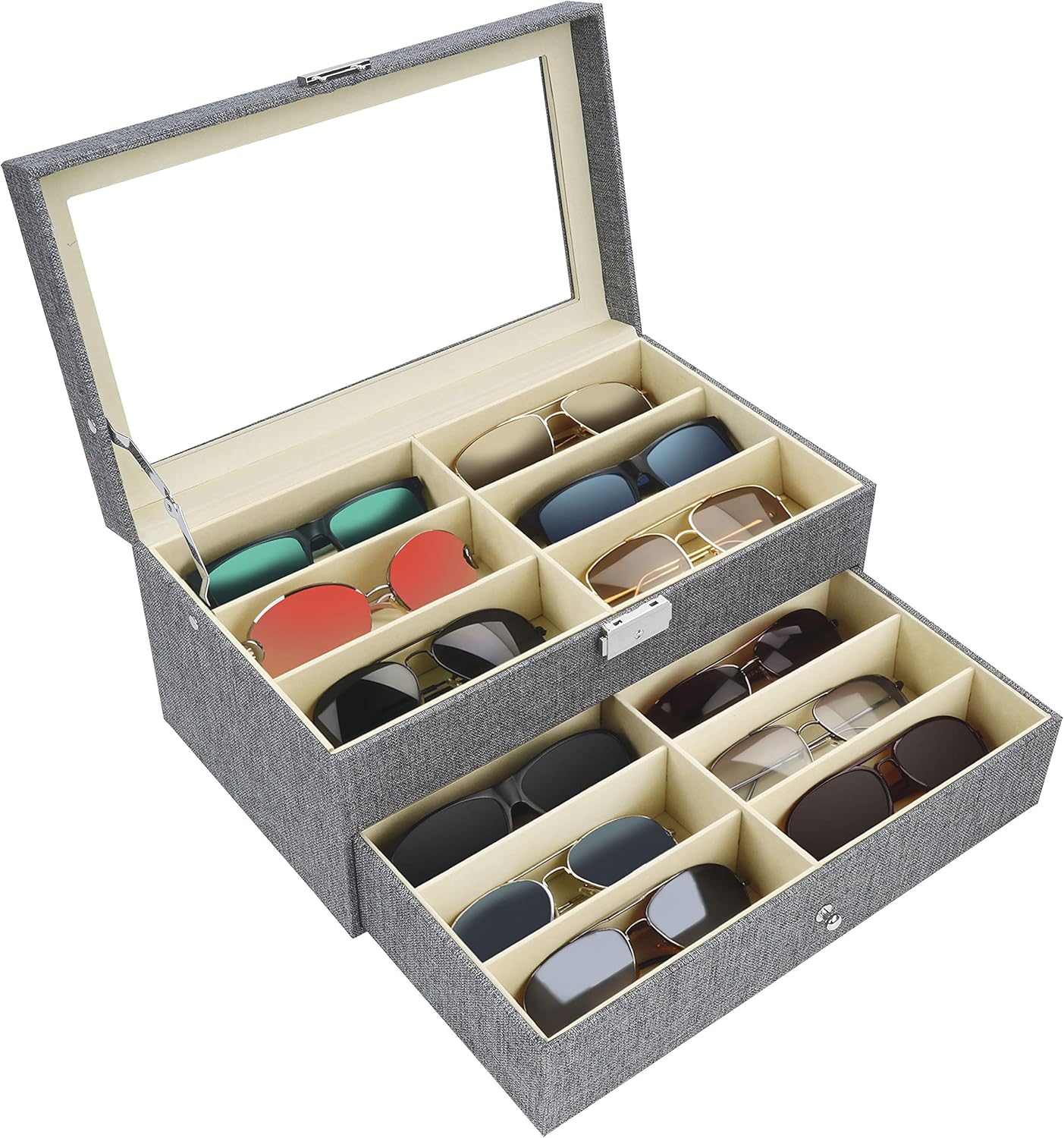 Caja organizadora de gafas gris