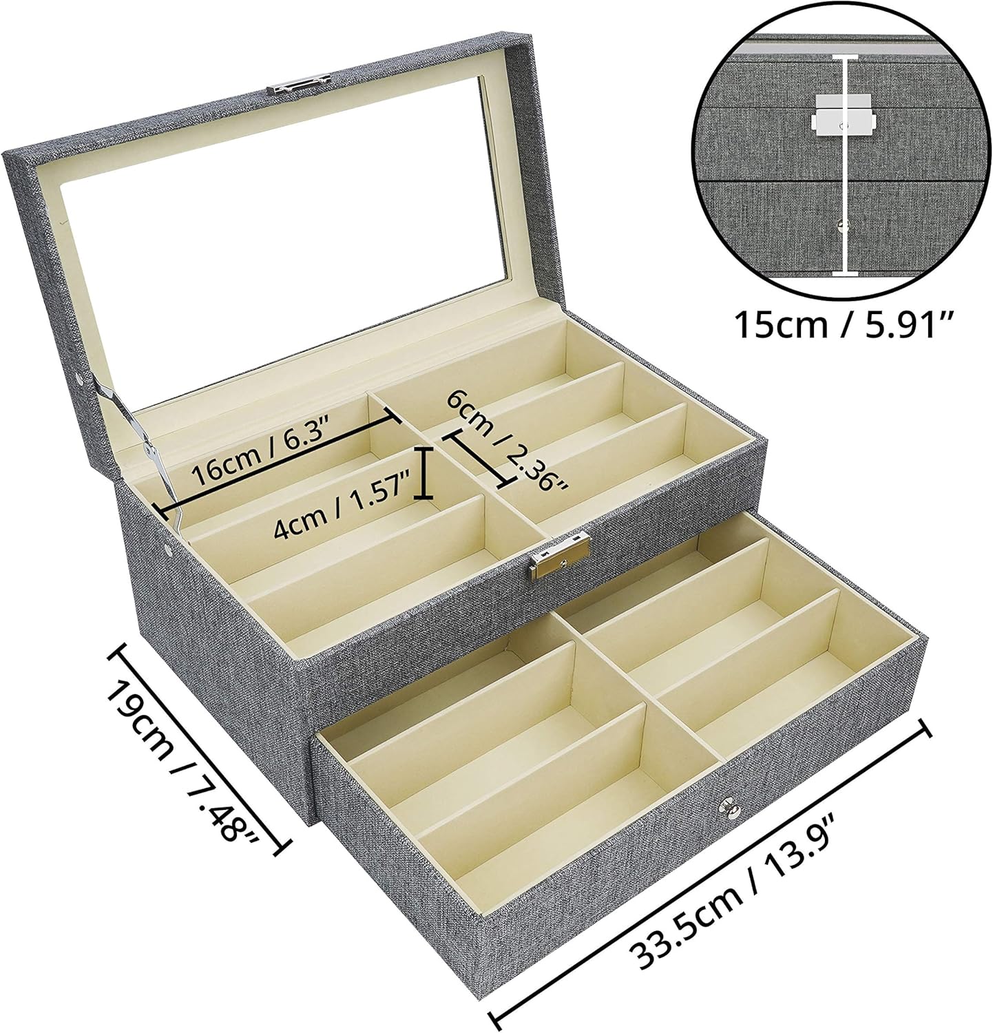 Caja organizadora de gafas gris