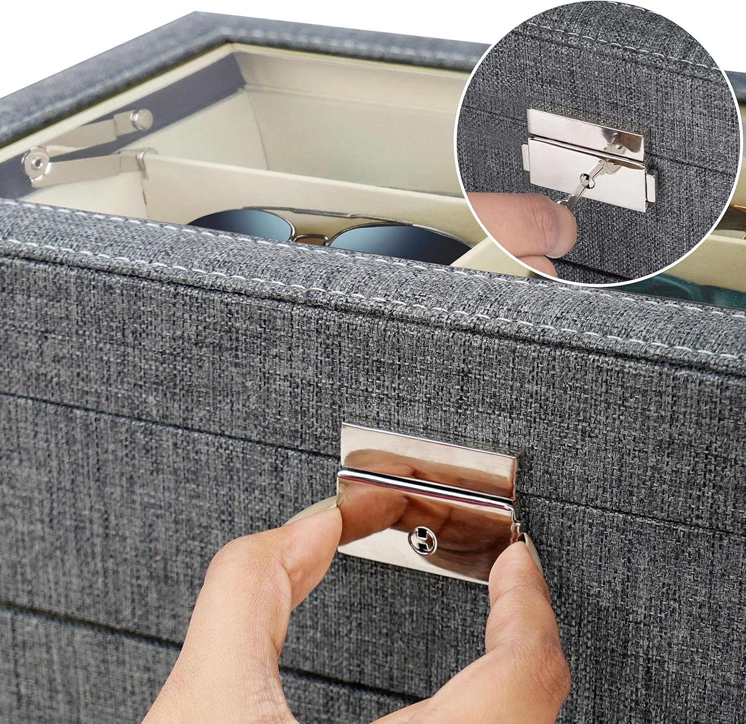 Caja organizadora de gafas gris