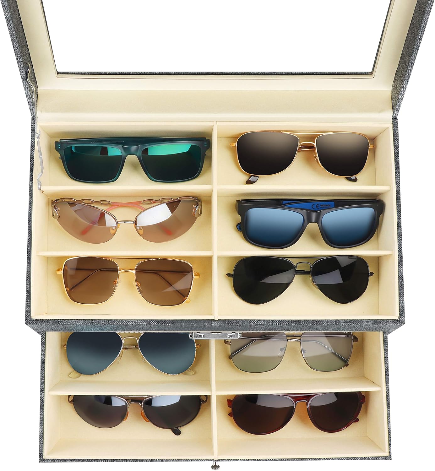 Caja organizadora de gafas gris