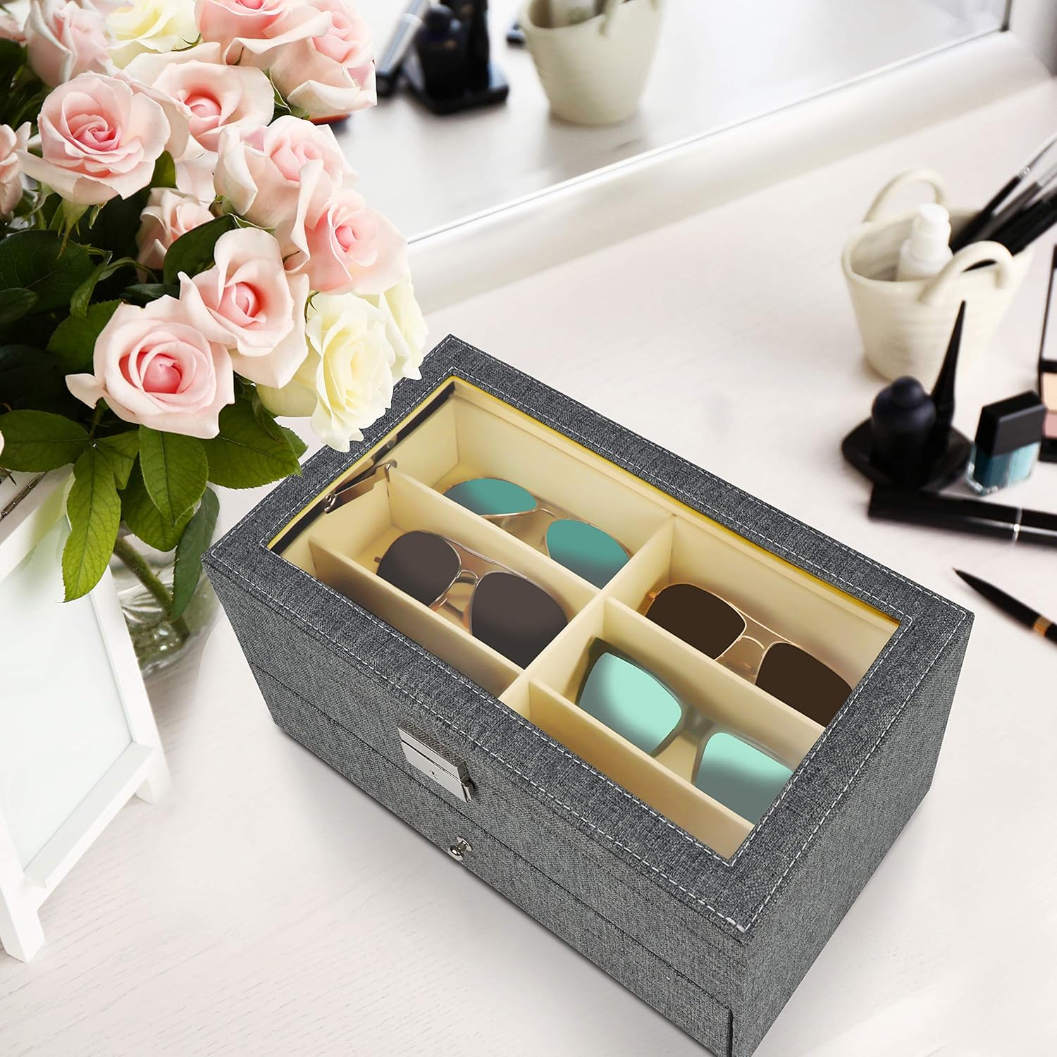 Caja organizadora de gafas gris