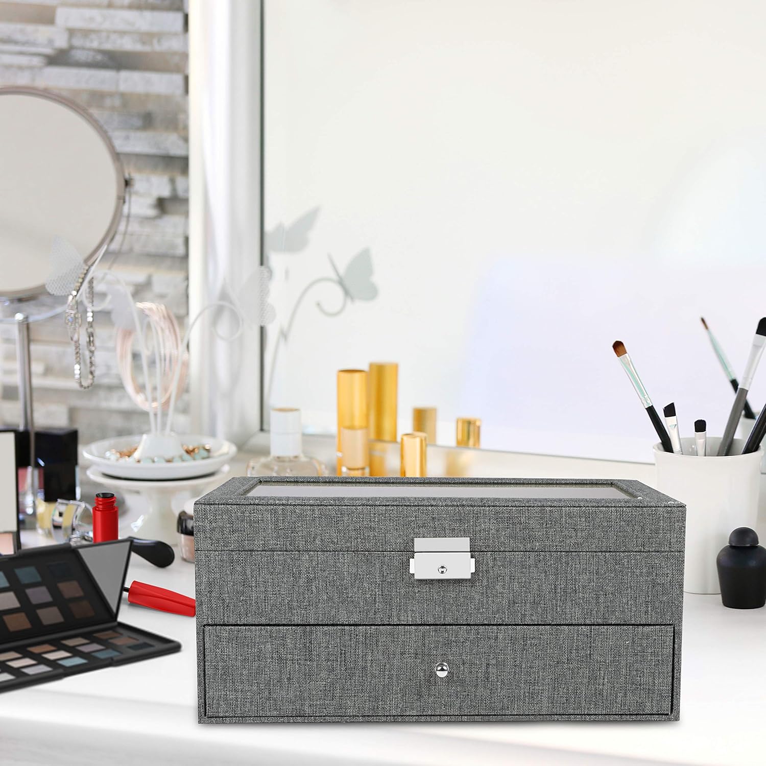 Caja organizadora de gafas gris