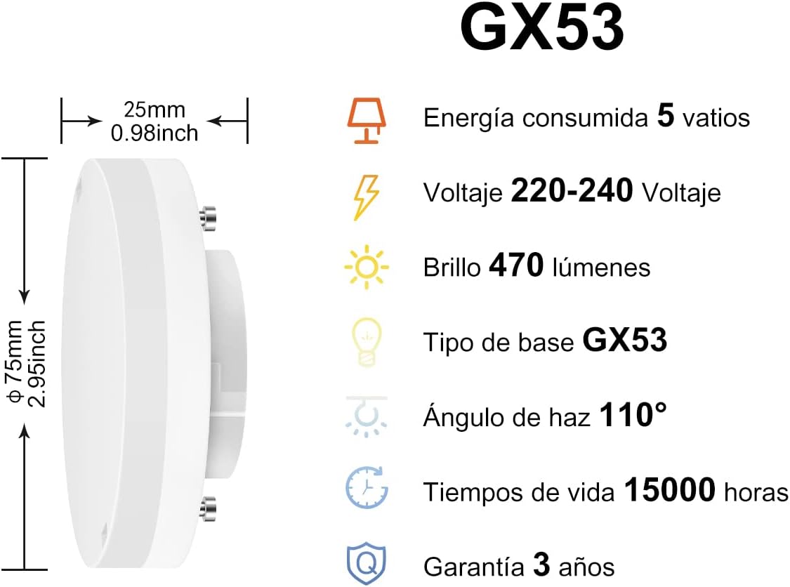 Bombillas LED GX53 6.5W 3000K