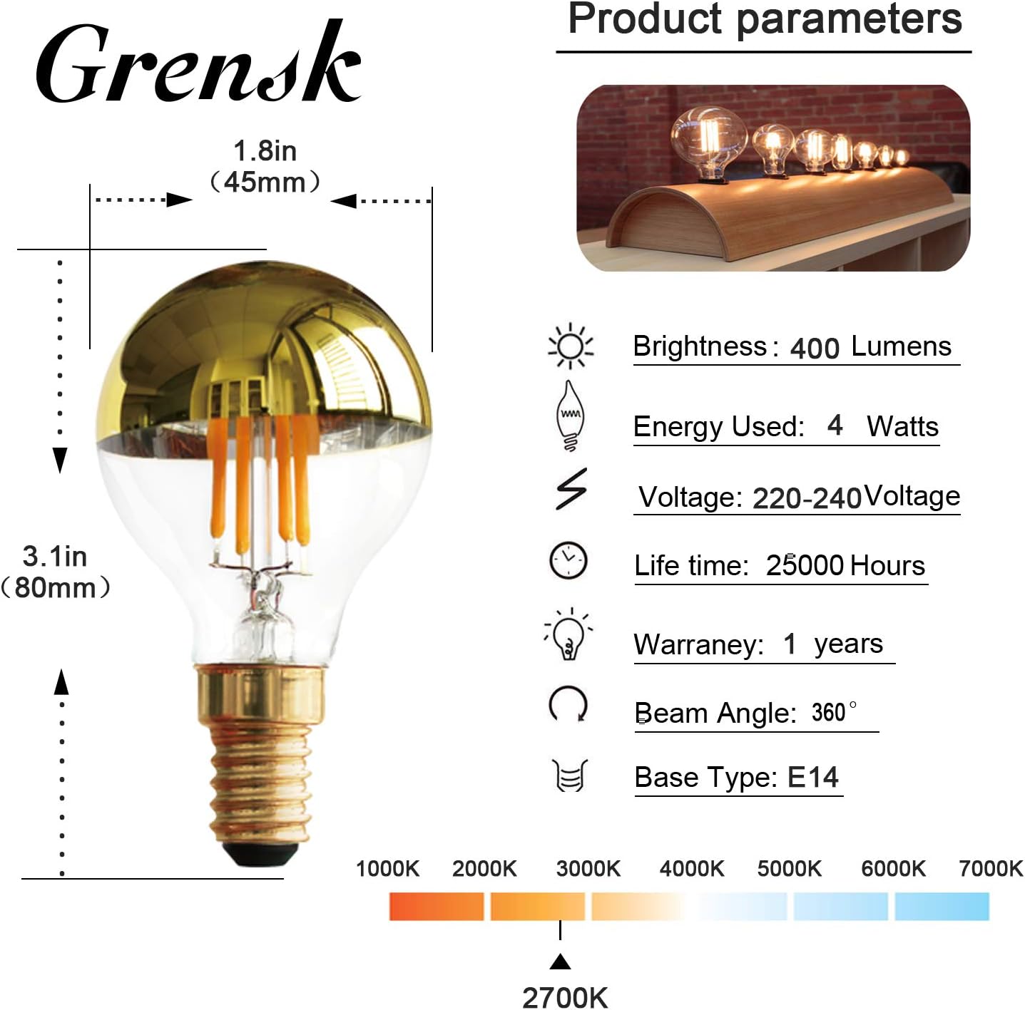 Bombilla LED vintage G45 4W