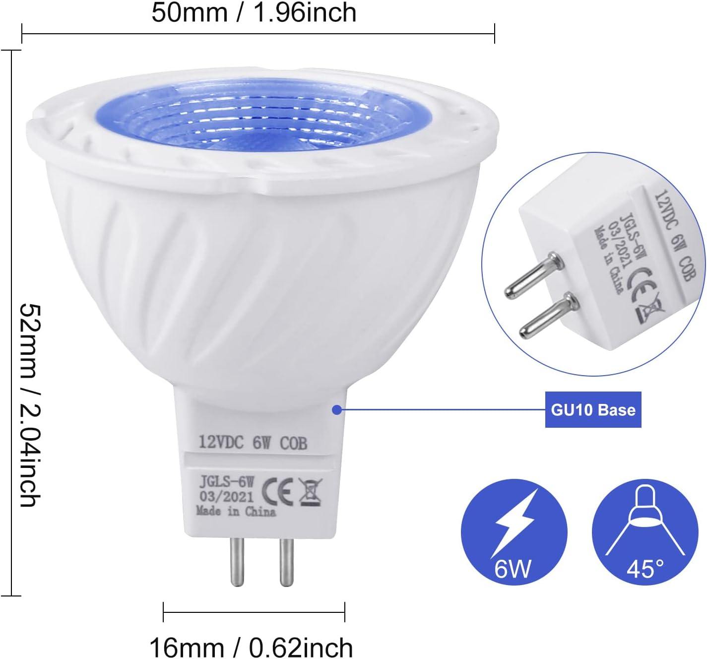 Bombilla LED Azul GU5.3 6W 4Pz