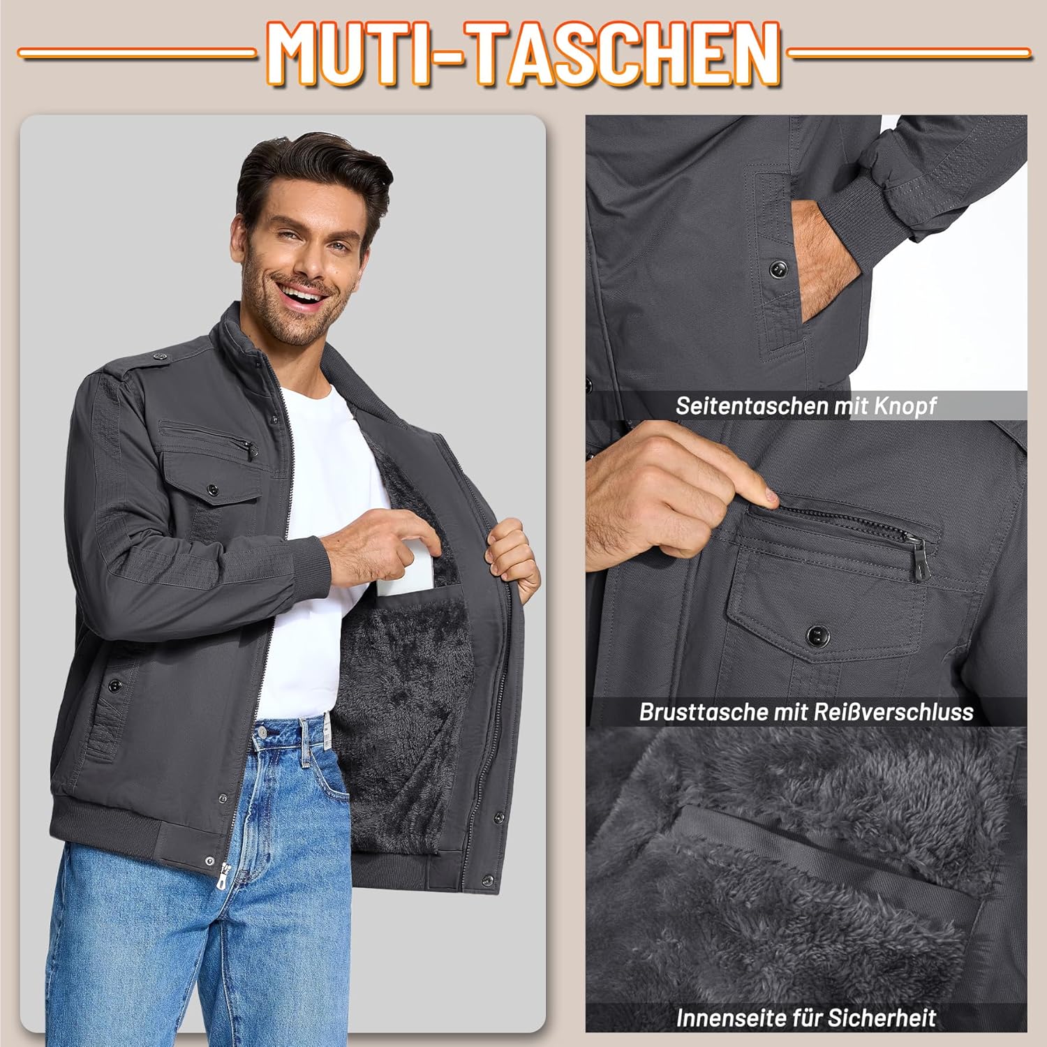 Chaqueta Militar de Invierno, Talla XL Gris