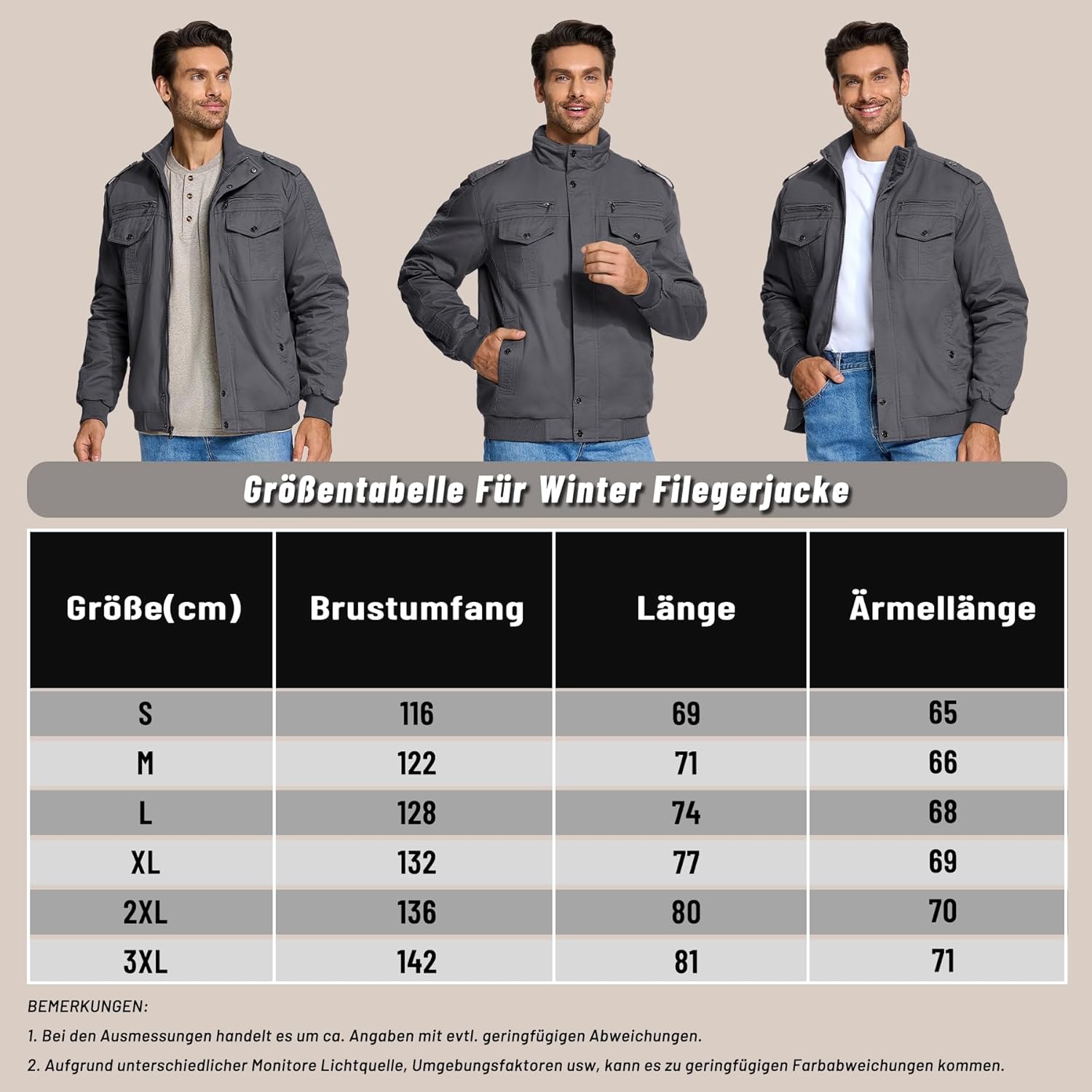 Chaqueta Militar de Invierno, Talla XL Gris