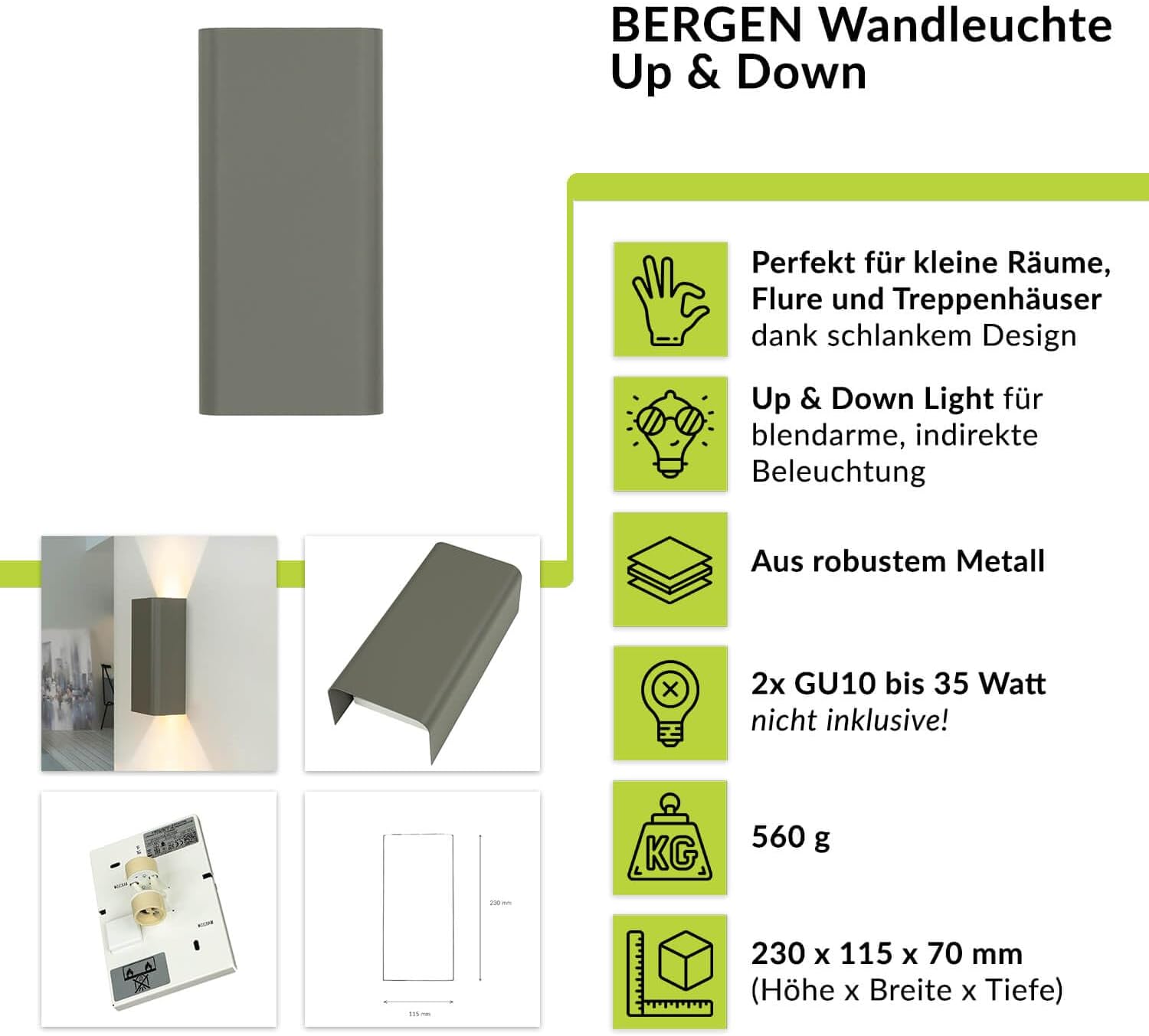 Lámpara de pared BERGEN gris