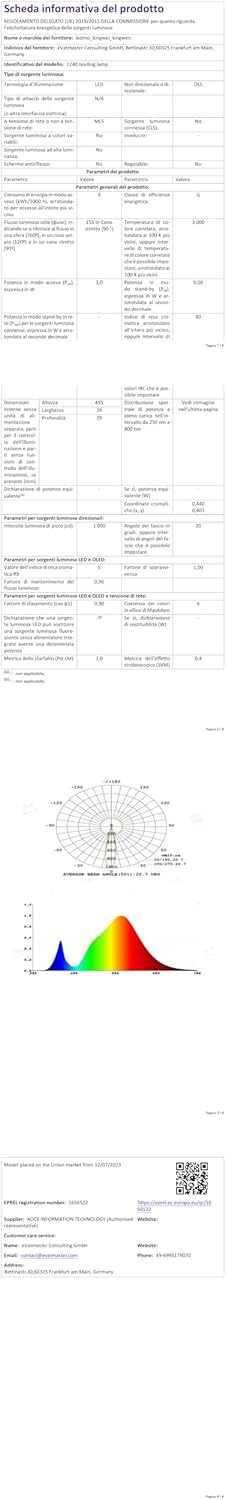 4 Und Lámpara lectura LED, Rotación 360°, 3W