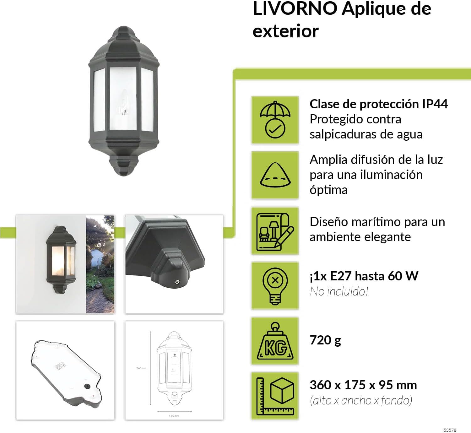 Lámpara de pared exterior IP44