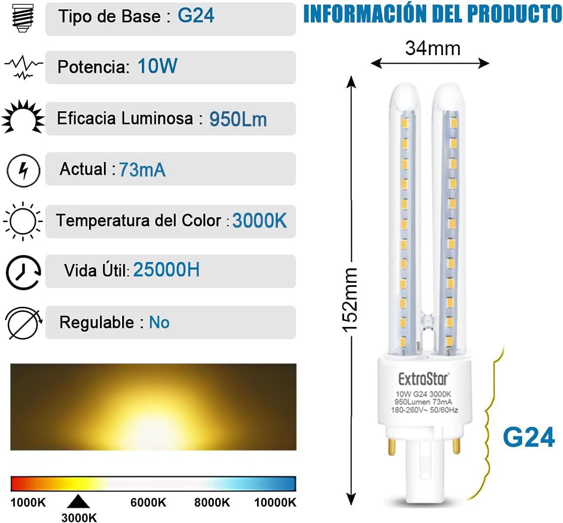 Bombillas LED 10W G24 3000K 6u