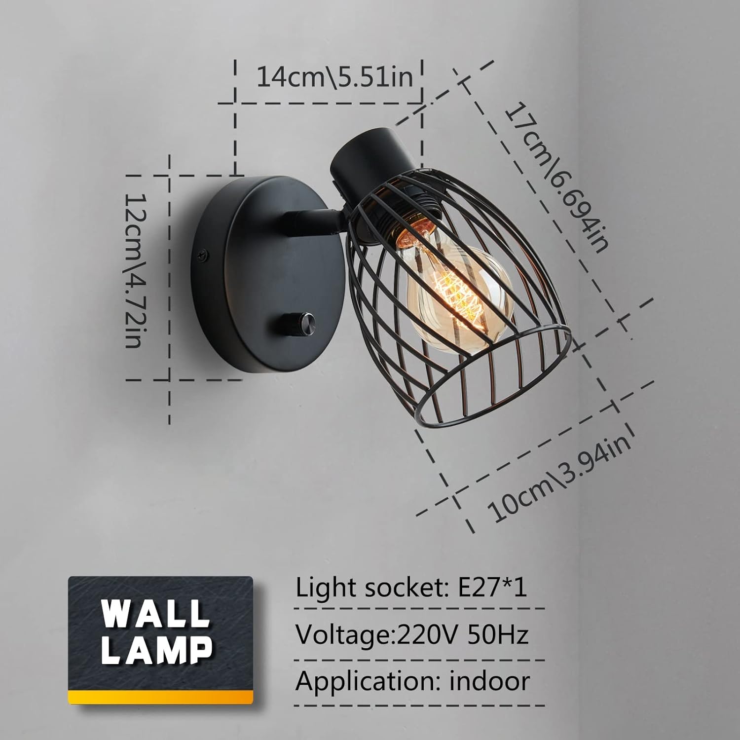Aplique Pared Industrial Negro