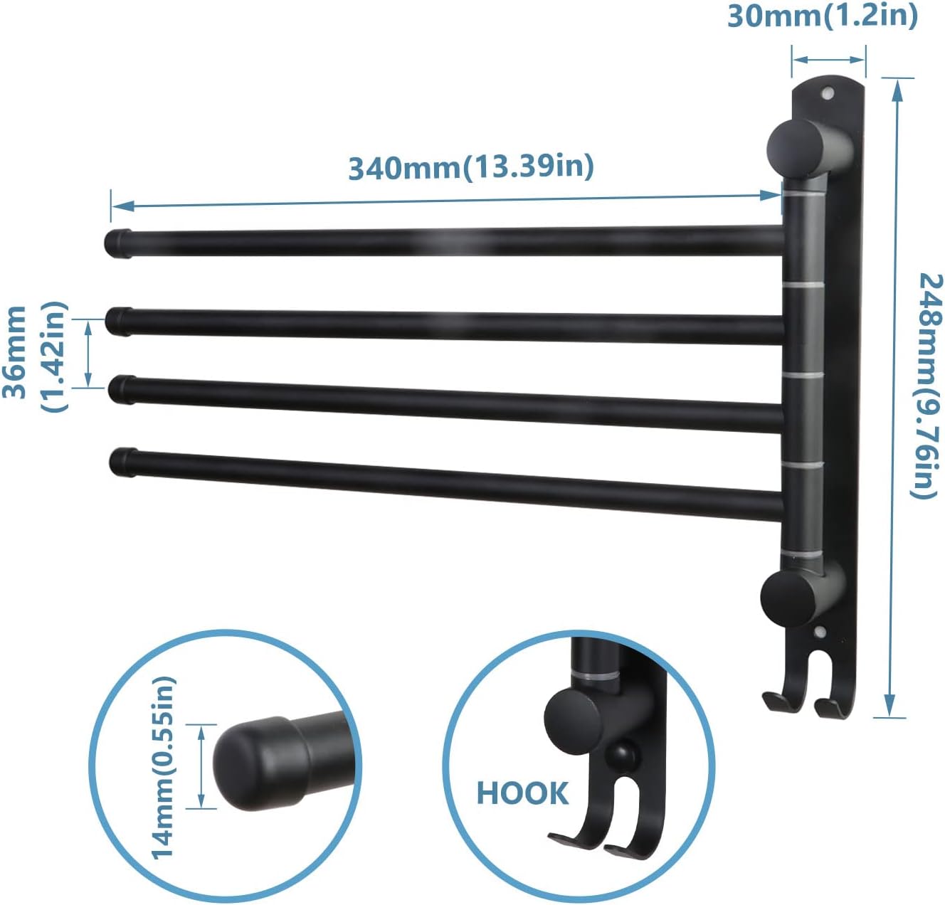 Toallero de baño rotativo 34 cm