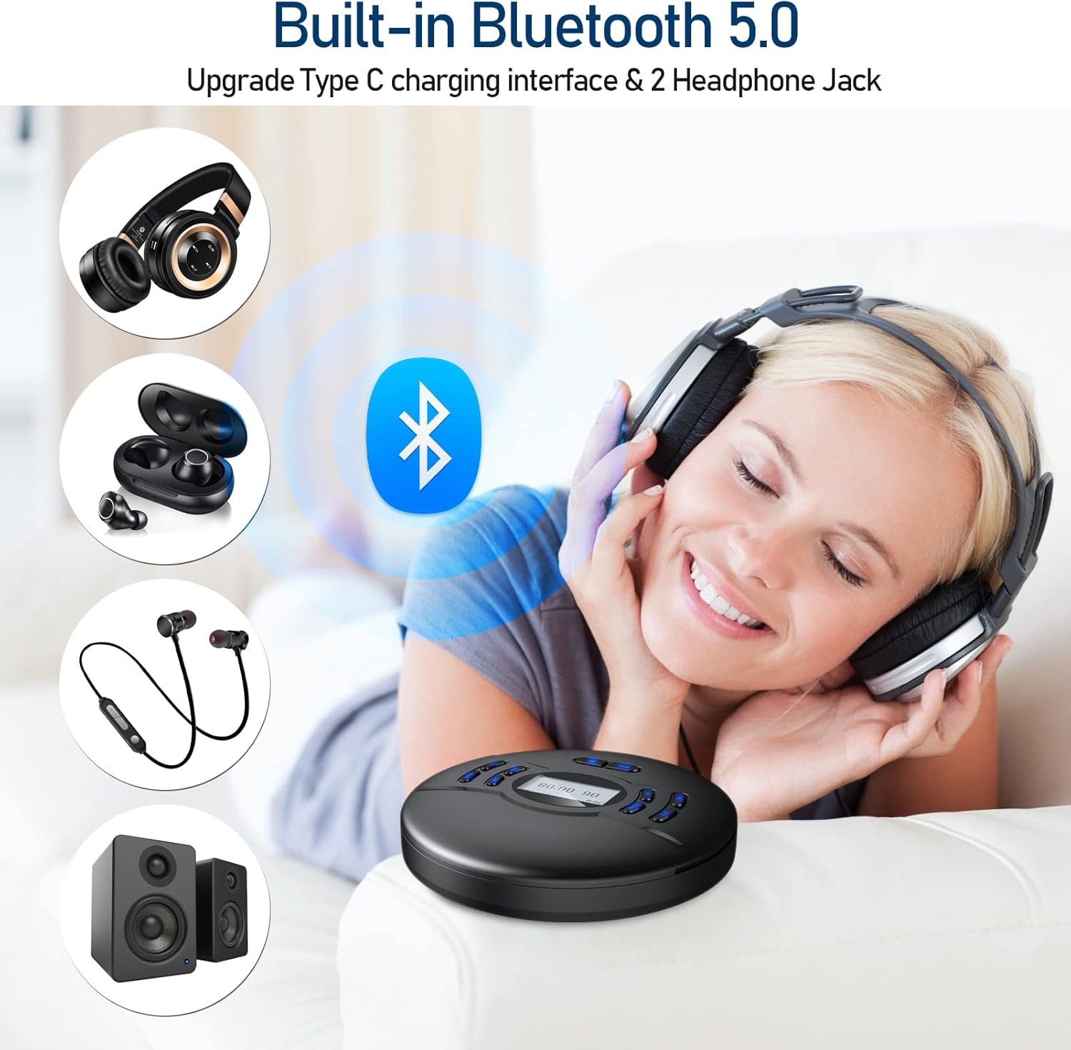 Reproductor CD portátil Bluetooth
