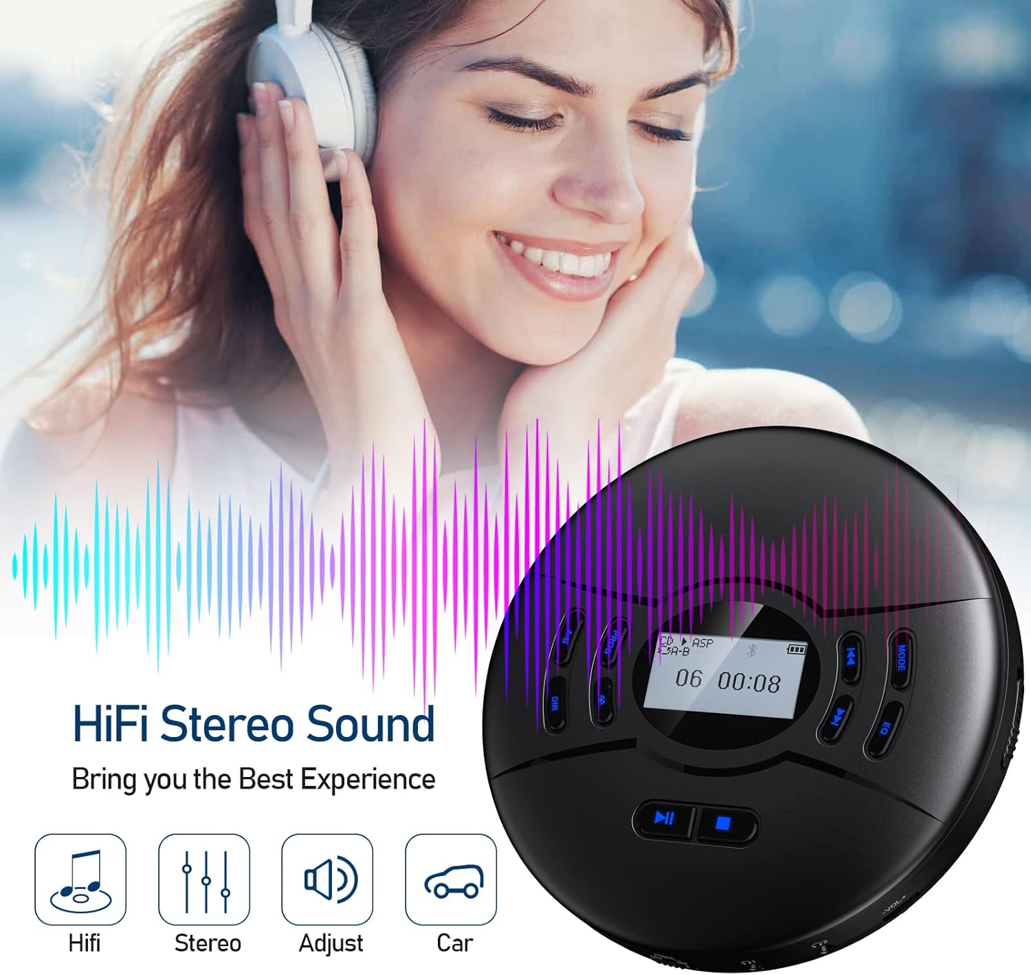 Reproductor CD portátil Bluetooth