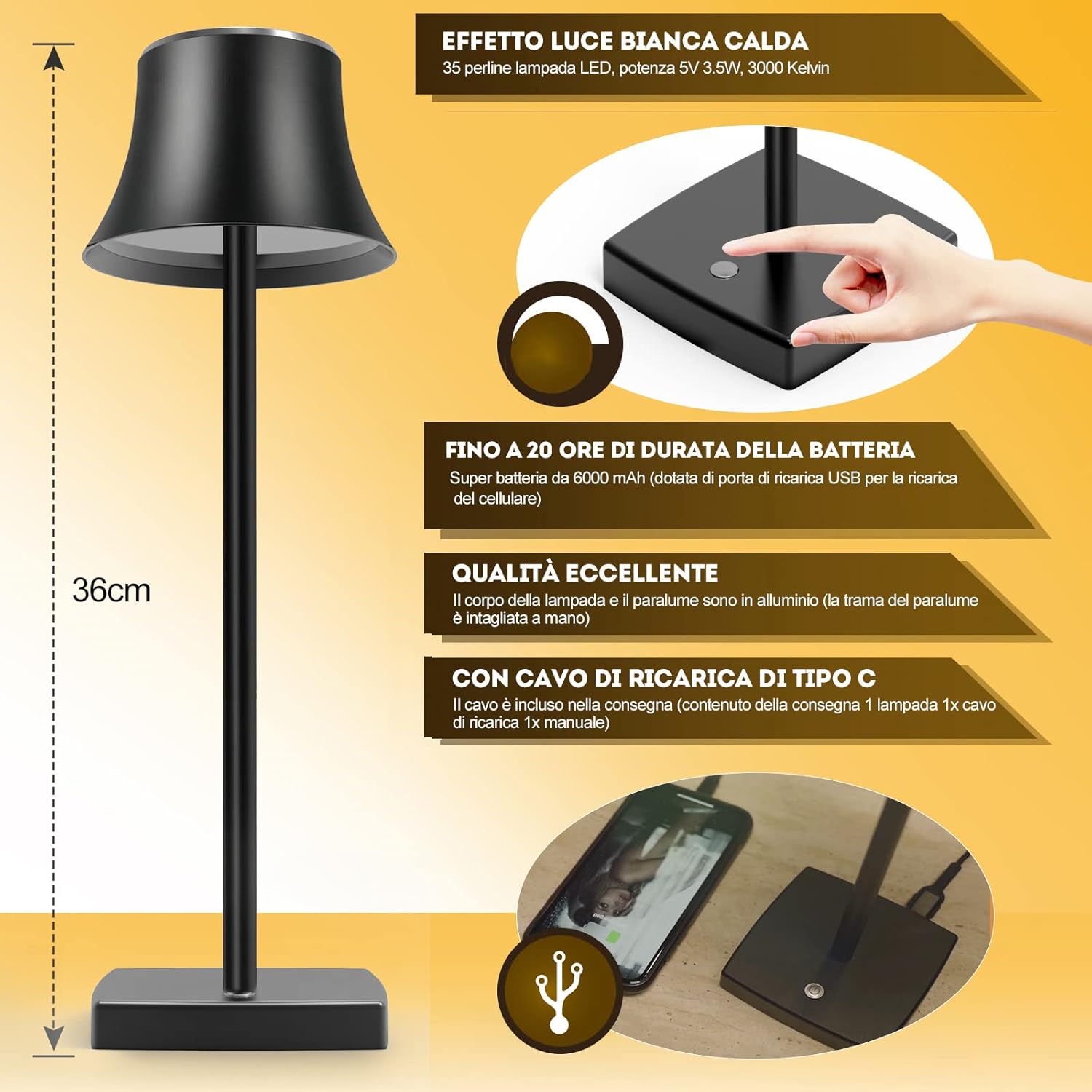Lámpara de mesa LED recargable