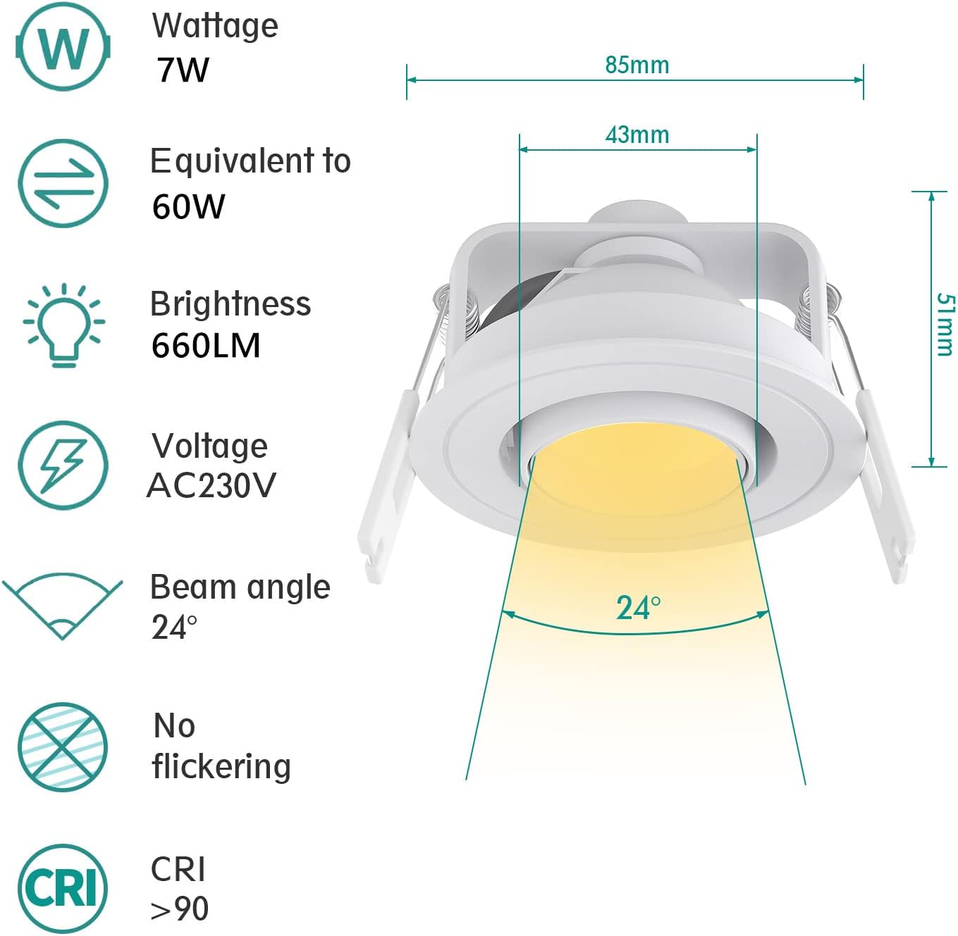Foco LED empotrable 7W blanco cálido