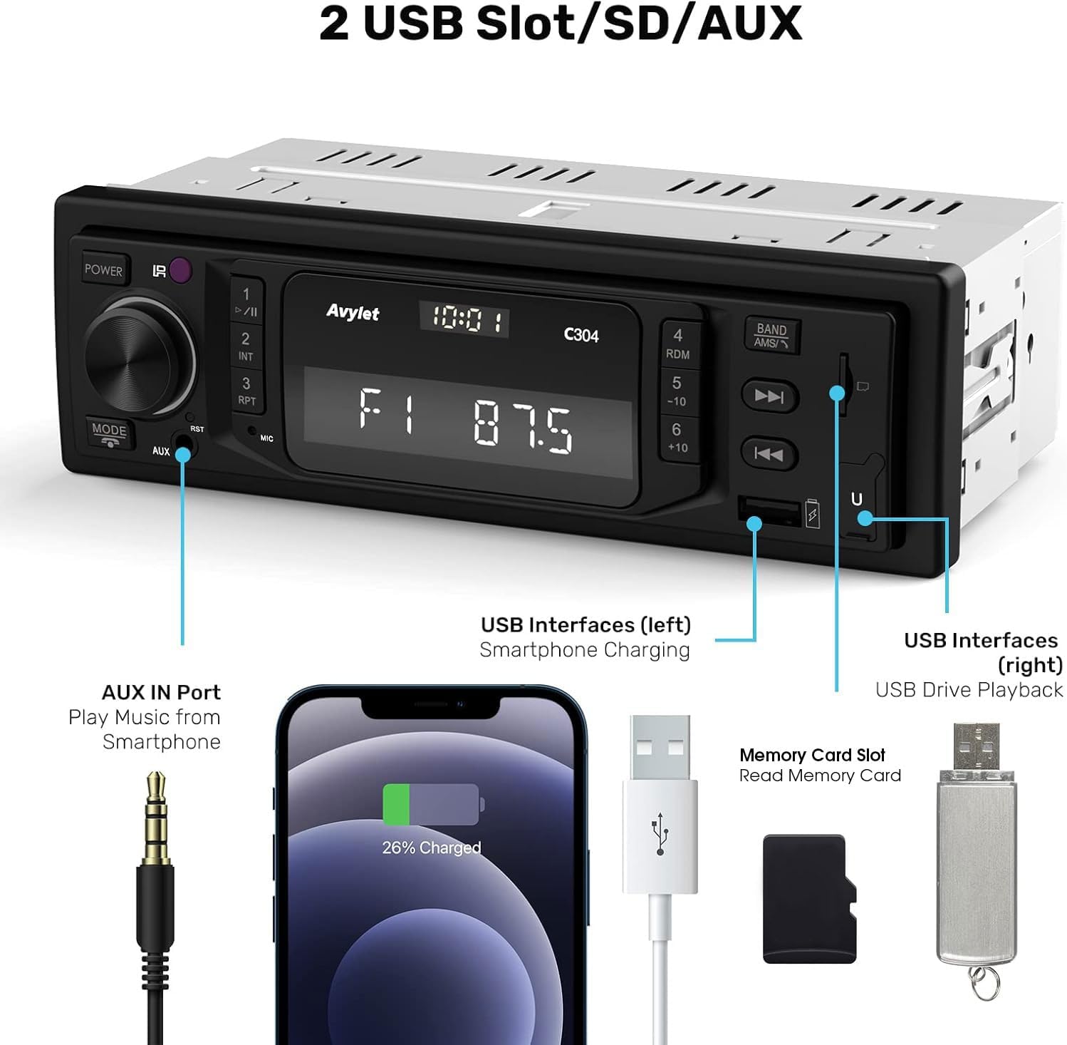 Autoradio Bluetooth 1DIN 60W