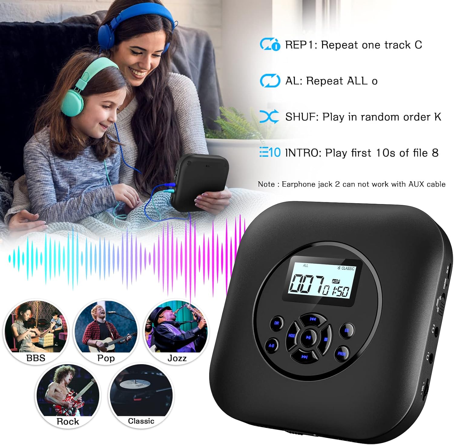 Reproductor CD Portátil con Altavoz