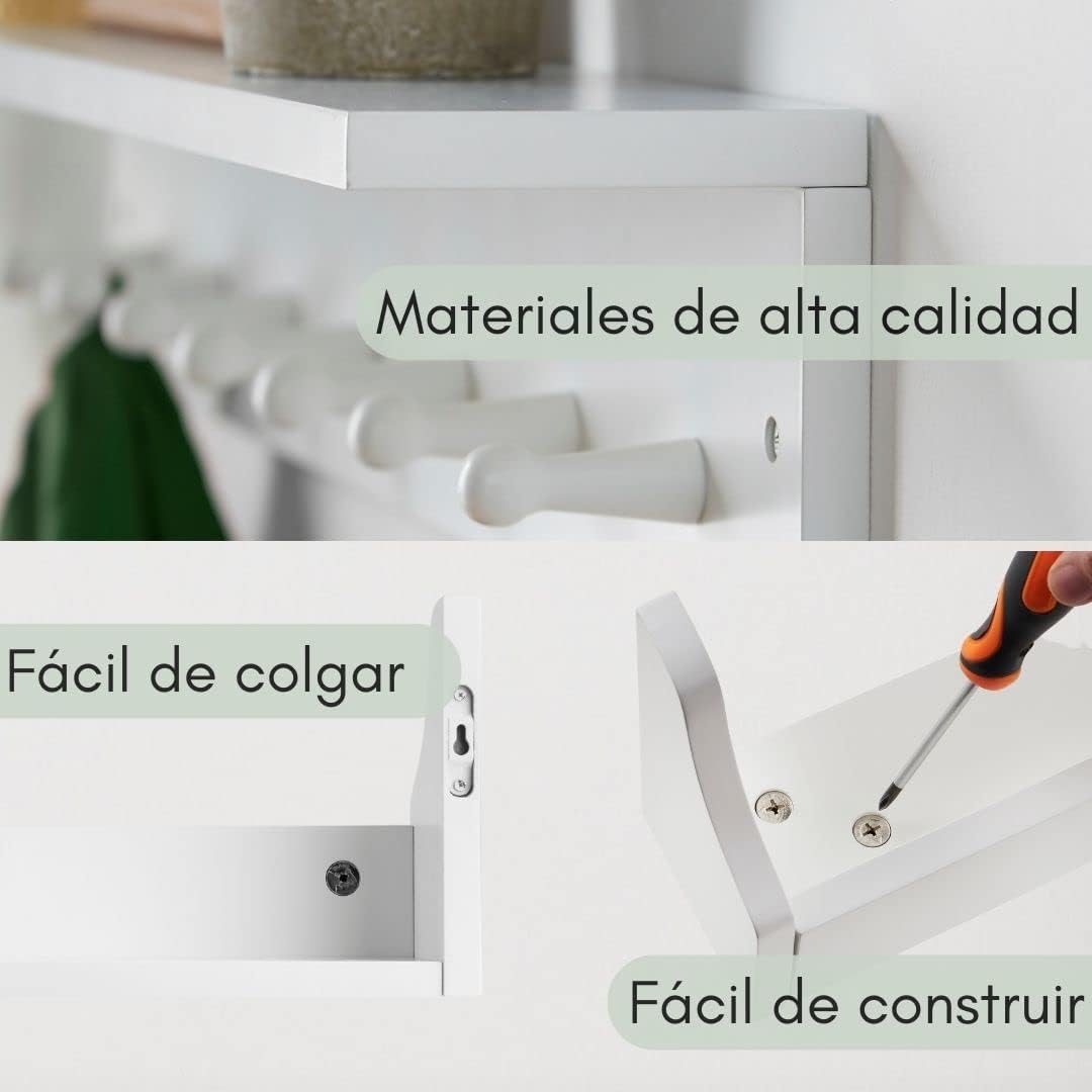 Estante Pared 7 Ganchos Blanco