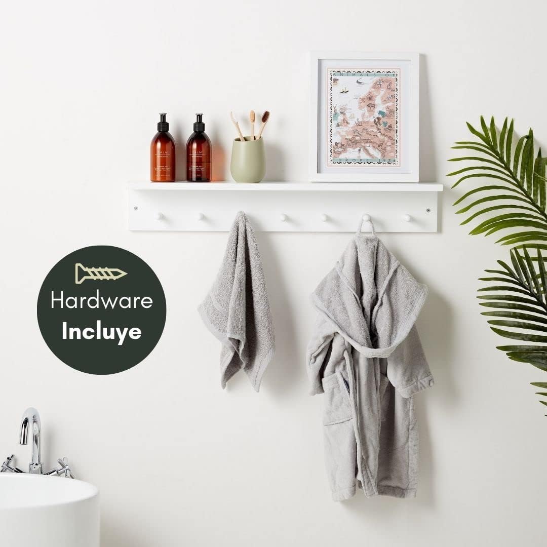 Estante Pared 7 Ganchos Blanco