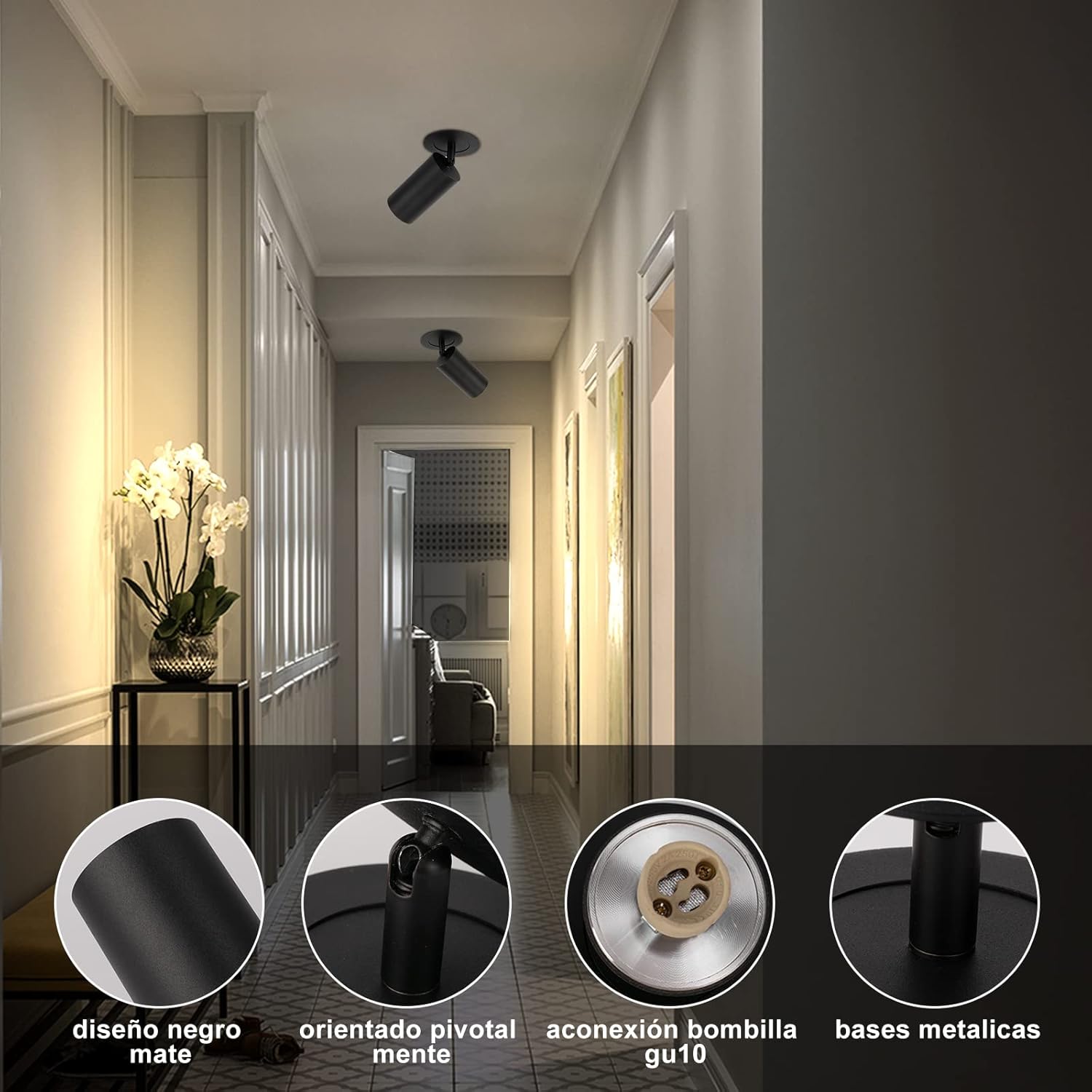 Foco giratorio LED 360° negro